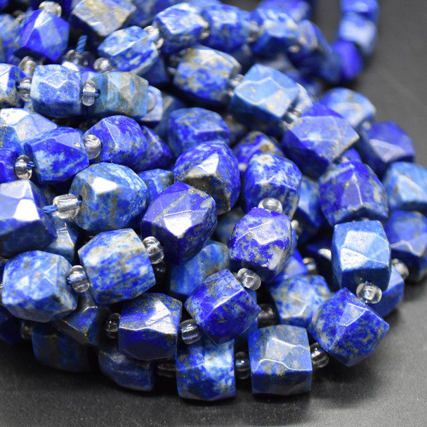 High Quality Grade A Natural Lapis Lazuli Semi-precious Gemstone FACETED Cube Beads - 10mm - 15" long strand