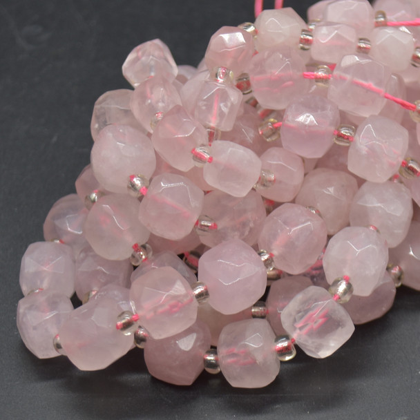 High Quality Grade A Natural Rose Quartz Faceted Cube Semi-precious Gemstone Beads - 10mm - 15" long strand