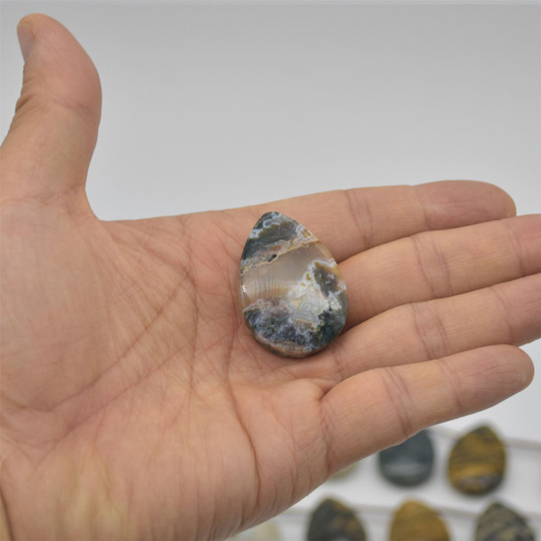 Natural Ocean Jasper Teardrop Shaped Semi-precious Gemstone Pendant - Approx  3.5cm x 2.5cm - 1  count