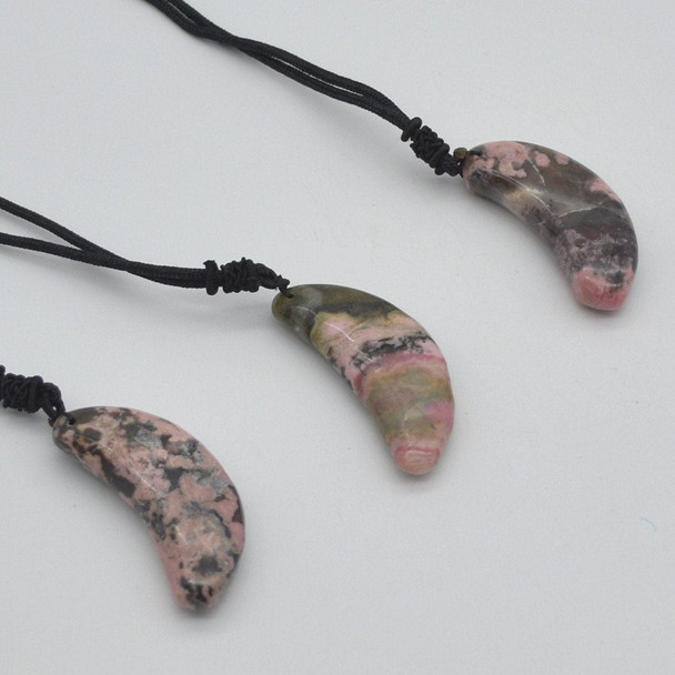 Natural Rhodonite Semi-precious Gemstone Crescent / Moon Style Pendant - Approx 4.5cm - 5cm