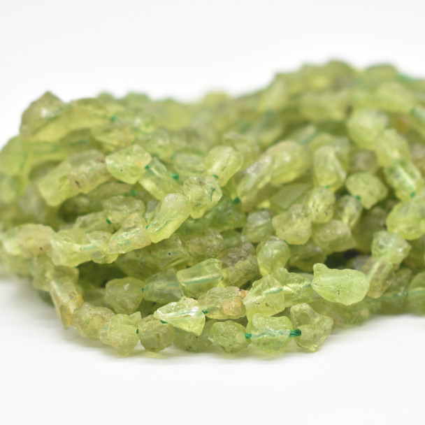 Raw Hand Polished Natural Peridot Semi-precious Gemstone Small Chunky Nugget Beads - approx 5mm x 8mm  - approx 15" long strand