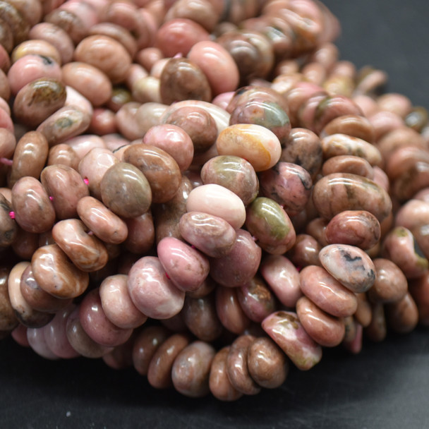 High Quality Grade A Natural Rhodonite Semi-precious Gemstone Chunky Pebble / Nuggets Beads - approx 8mm - 15mm x 1mm - 6mm -  15" strand