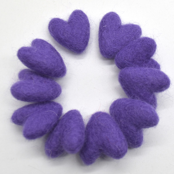 100% Wool Felt Hearts - 10 Count - approx 3cm - Limited Colour - Grape Purple