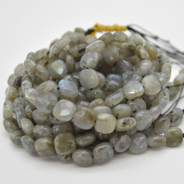 High Quality Grade A Natural Labradorite Semi-precious Gemstone FACETED Square Beads - 8mm - Approx 15" strand