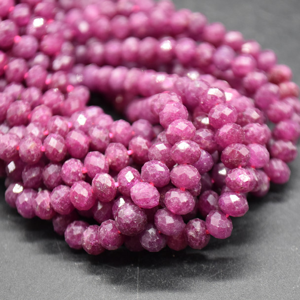 Grade AB Natural Ruby Semi-precious Gemstone FACETED Rondelle Spacer Beads - 6mm x 4mm - 15" strand