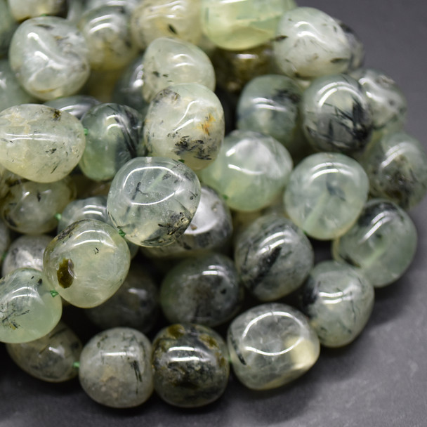 Natural Prehnite Semi-precious Gemstone Large Nugget Tumblestone Beads - approx 12mm - 16mm x 10mm - 12mm - 15" long