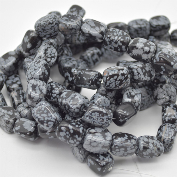 High Quality Grade A Natural Snowflake Obsidian Semi-precious Gemstone Rectangular Nugget Beads - approx 14mm - 16mm - 15" long