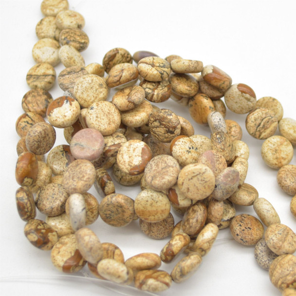 High Quality Natural Grade A Picture Jasper Semi-precious Gemstone Disc Coin Beads - approx 12mm - 15" long strand