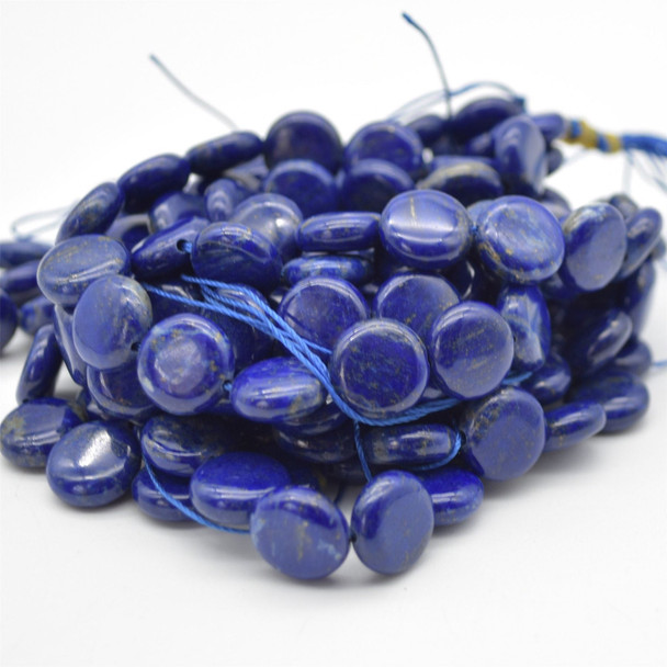 High Quality Natural Grade A Lapis Lazuli Semi-precious Gemstone Disc Coin Beads - approx 12mm - 15" long strand