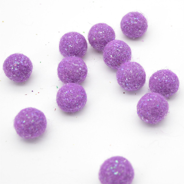 Glitter Felt Balls - 1.6cm - 1.7cm - 12 Count - Purple