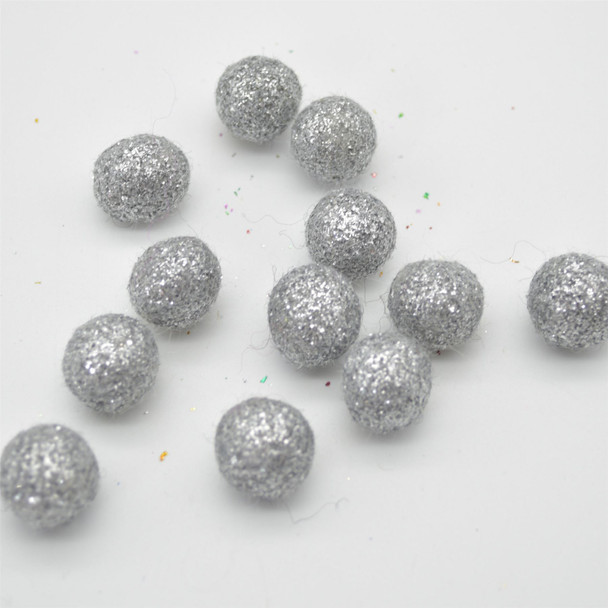 Glitter Felt Balls - 1.8cm - 12 Count - Silver