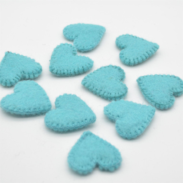 100% Wool Felt Flat Fabric Sewn / Stitched Felt Heart - 20 Count - approx 4cm - Light Turquoise