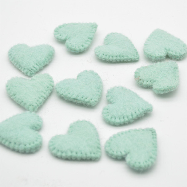 100% Wool Felt Flat Fabric Sewn / Stitched Felt Heart - 20 Count - approx 4cm - Deep Mint