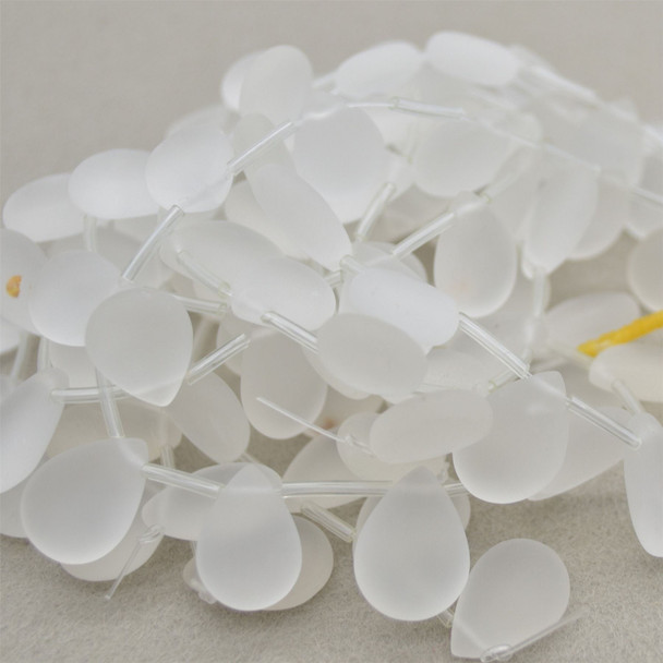 High Quality Grade A Natural Clear Quartz FROSTED MATT Semi Precious Gemstone Teardrop Pendant Beads - 18mm x 13mm - 15" strand