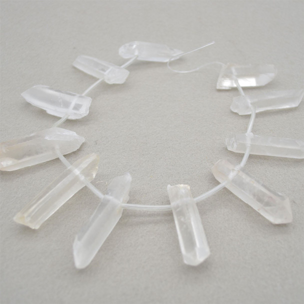 High Quality Grade A Raw Natural Clear Quartz Semi-precious Gemstone Point Wand Beads - approx 15" strand