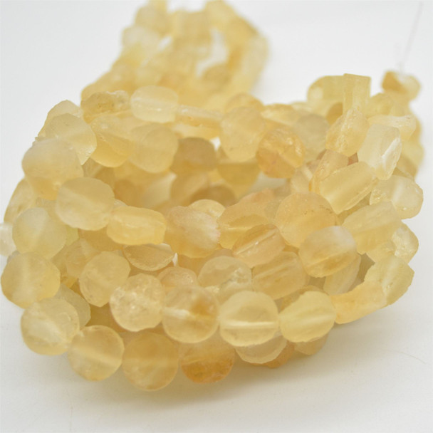 High Quality Grade A Heat Treated Citrine Semi-precious Gemstone FROSTED MATTE Disc Coin Beads - approx 10mm - 15" strand