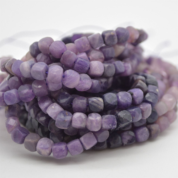 High Quality Grade A Natural Sugilite Semi-precious Gemstone Faceted Cube Beads - 3mm - 4mm - 15" strand