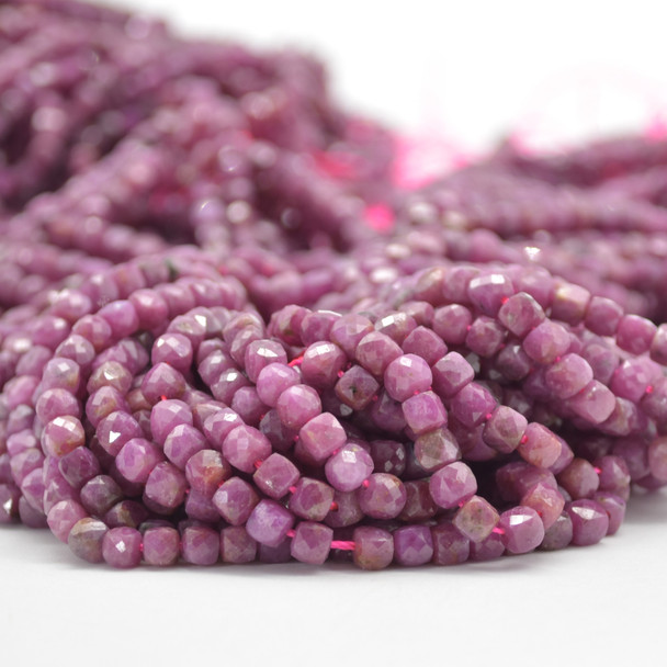 High Quality Grade A Natural Ruby Semi-precious Gemstone Faceted Cube Beads - 3mm - 4mm - 15" strand