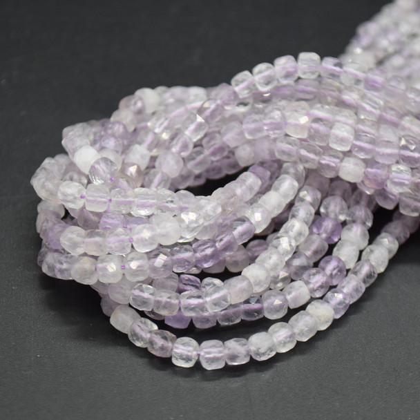 High Quality Grade A Natural Lavender Amethyst Semi-precious Gemstone Faceted Cube Beads - 3mm - 4mm - 15" strand