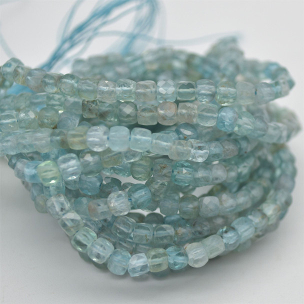 High Quality Grade A Natural Clear Apatite Semi-precious Gemstone Faceted Cube Beads - 3mm - 4mm - 15" strand