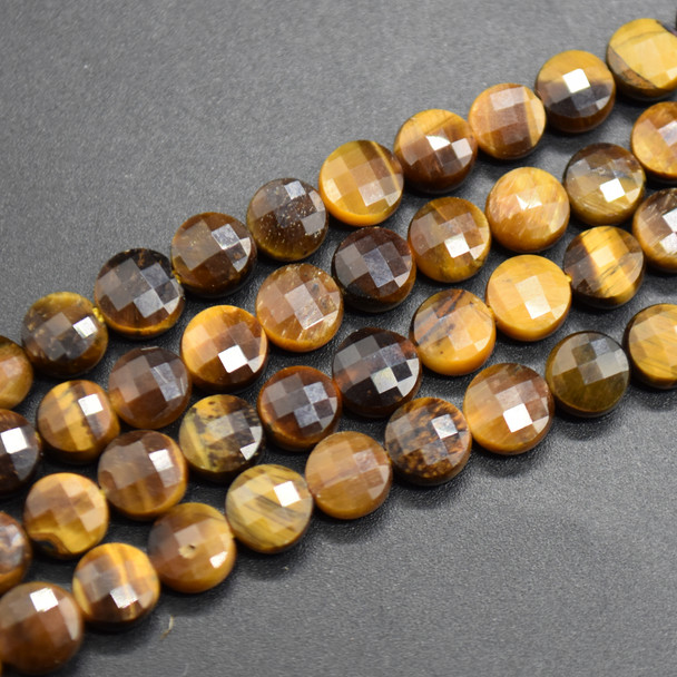 High Quality Grade A Natural Tiger's Eye Semi-precious Gemstone FACETED Coin Disc Beads - 6mm - 15" strand