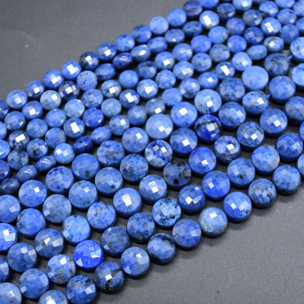 High Quality Grade A Natural Dumortierite Semi-Precious Gemstone Faceted Coin Disc Beads - 6mm, 8mm sizes - 15" long