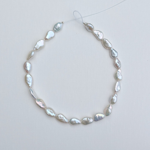 Large White Keshi Baroque Pearl Strand, High Lustre Freshwater Nugget Pearls, Freeform Pearl for Jewellery Making, UK Supplier