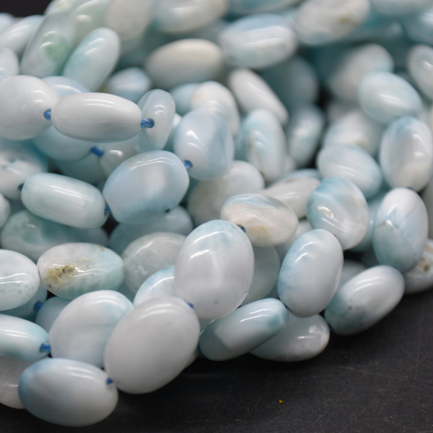 High Quality Grade A Natural Larimar Semi Precious Gemstone Oval Beads - 8mm x 10mm - 15" strand