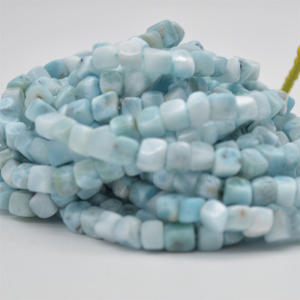 High Quality Grade A Natural Larimar Semi-precious Gemstone Faceted Cube Beads - 5mm - 6mm - 15" strand