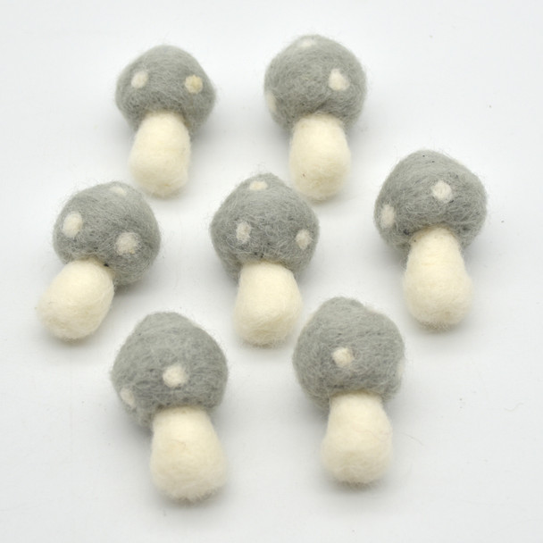 100% Wool Felt Mushrooms Toadstools - 5 Count - 4.5cm - Silver Grey