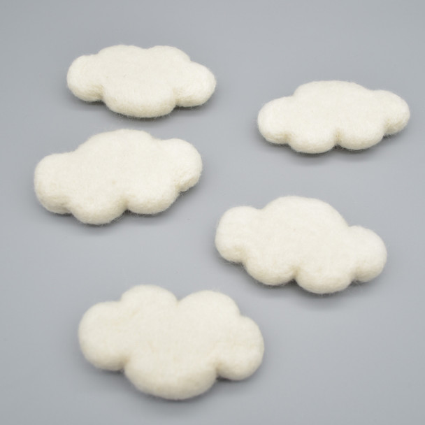 100% Wool Needle Felted Clouds - 4 Count - approx 9cm x 5.5cm - Ivory White