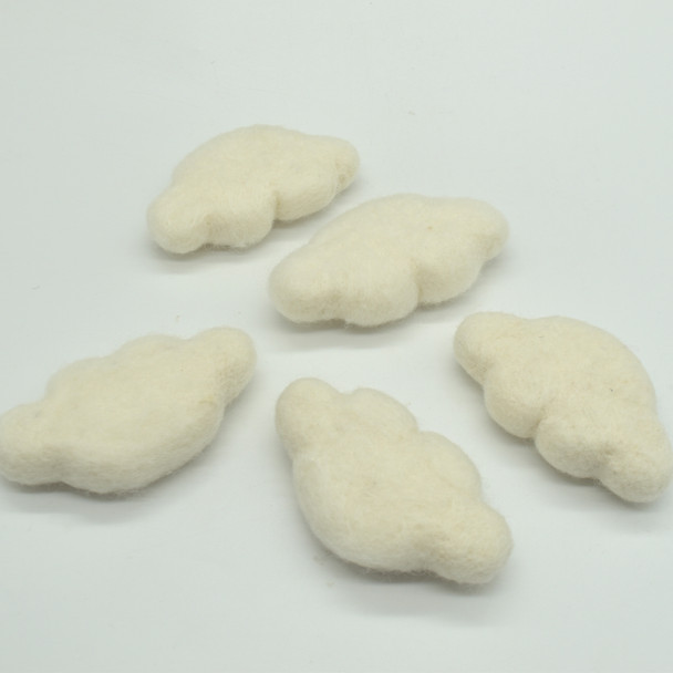 100% Wool Needle Felted Clouds - 4 Count - approx 9cm x 5.5cm - Ivory White