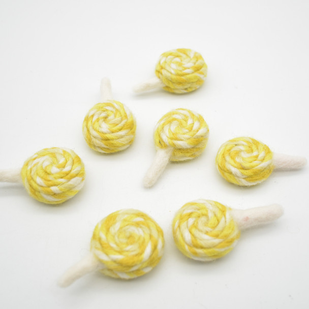 Felt Swirl Lollipops - 4 Count - approx 6.5cm - 7cm x 4cm x 2.5cm - Yellow