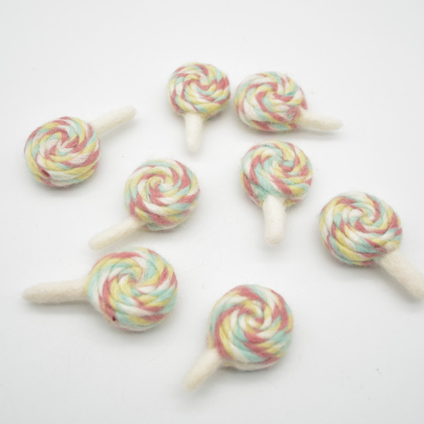 Felt Swirl Lollipops - 4 Count - approx 6.5cm - 7cm x  4cm x 2.5cm - Pastel Rainbow