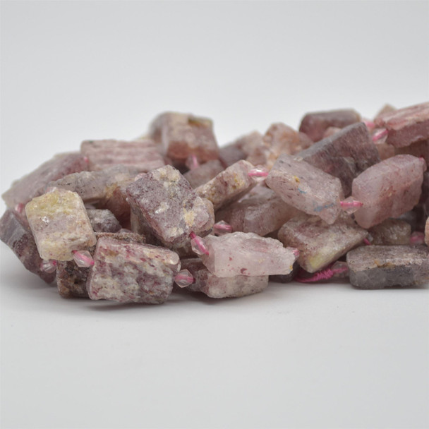 Raw Natural Strawberry Quartz Rectangle Semi-precious Gemstone Beads - 18mm x 13mm - approx 15" strand