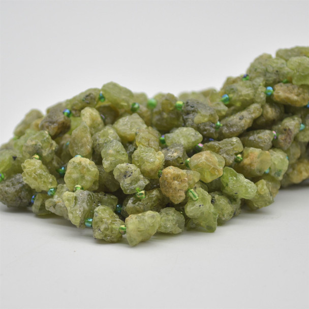 Raw Natural Green Garnet Semi-precious Gemstone Nugget Beads - approx 8mm - 10mm - approx 15" strand