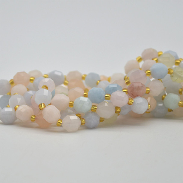 Grade A Natural Morganite Semi-precious Gemstone Double Tip FACETED Round Beads - 7mm x 8mm - 15" strand