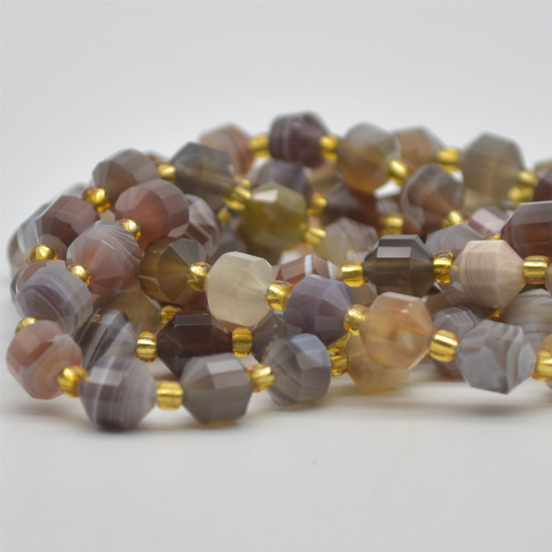Grade A Natural Botswana Agate Semi-precious Gemstone Double Tip FACETED Round Beads - 7mm x 8mm - 15" strand