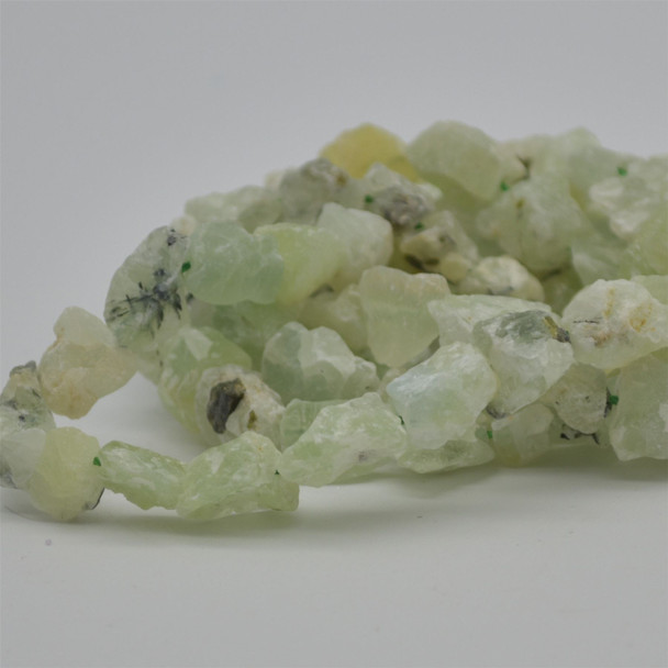 Raw Hand Polished Natural Prehnite Semi-precious Gemstone Nugget Beads - approx 7mm - 8mm x 9mm - 10mm - approx 15" strand
