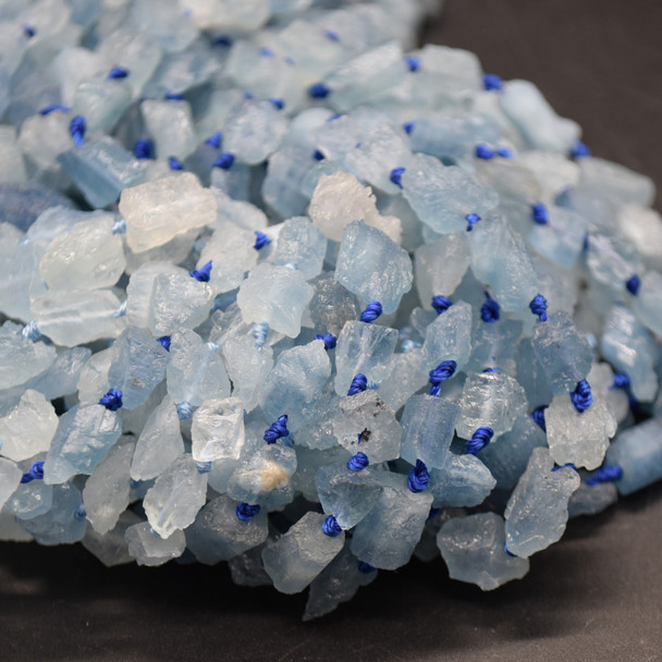 Raw Hand Polished Natural Aquamarine Semi-precious Gemstone Nugget Beads - approx 7mm - 8mm x 9mm - 10mm - approx 15" strand