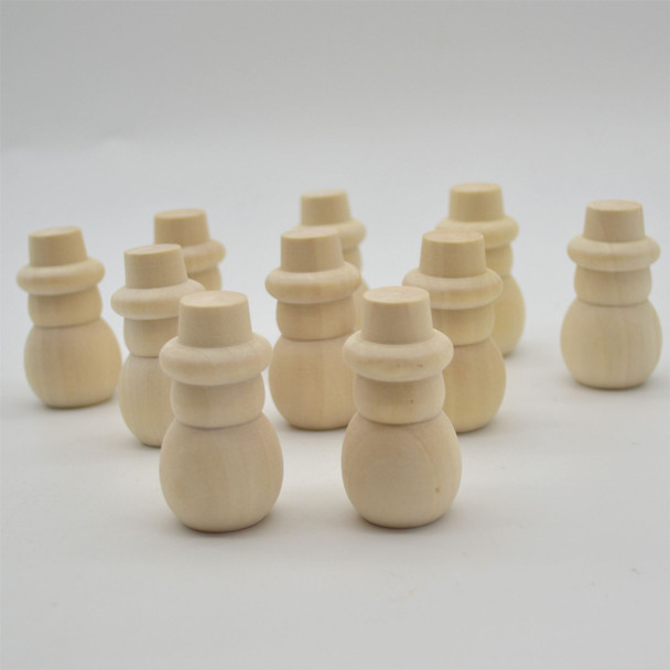 Natural Plain Wood Peg Doll Snowman Figure - 10 count - 5.5cm x 3cm x 3cm