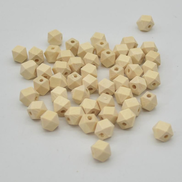 Natural Plain Diamond Cut Round Wood Beads - 10mm - 50 beads