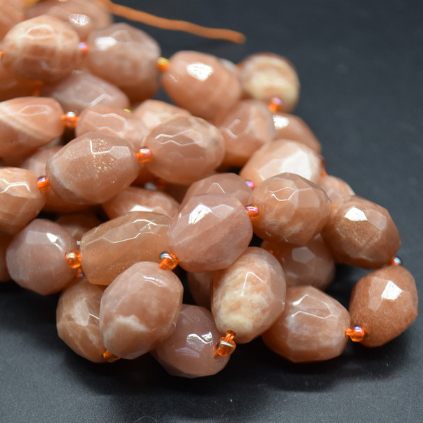 High Quality Grade A Natural Peach Moonstone Semi-precious Gemstone Faceted Baroque Nugget Beads - 9mm - 10mm x 13mm - 15mm - 15" strand