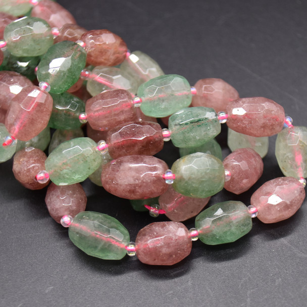 High Quality Grade A Natural Green Pink Strawberry Quartz Semi-precious Gemstone Faceted Nugget Beads - 8mm - 10mm x 13mm - 15mm - 15"