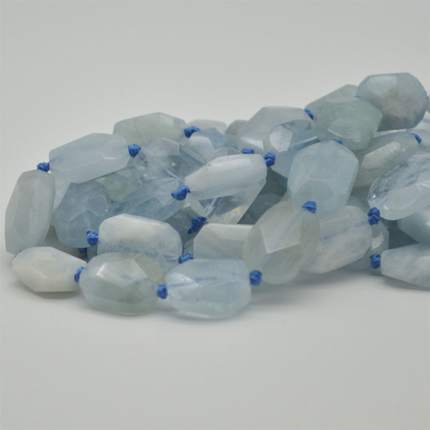 High Quality Grade A Natural Aquamarine Semi-precious Gemstone Faceted Rectangle Beads - 18 - 20mm x 13 - 15mm - 15" strand