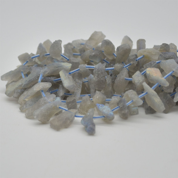 Raw Hand Polished Natural Labradorite Semi-precious Gemstone Chip, Nugget Beads - approx 13mm - 20mm x 5mm - 7mm - 15" strand