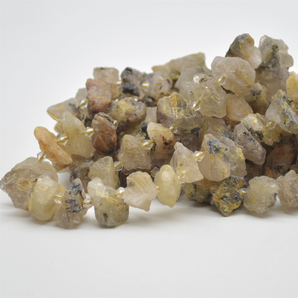 Raw Natural Gold Rutilated Quartz Semi-precious Gemstone Nugget Chip Beads - approx 12mm - 16mm x 7mm - 10mm - 15" strand