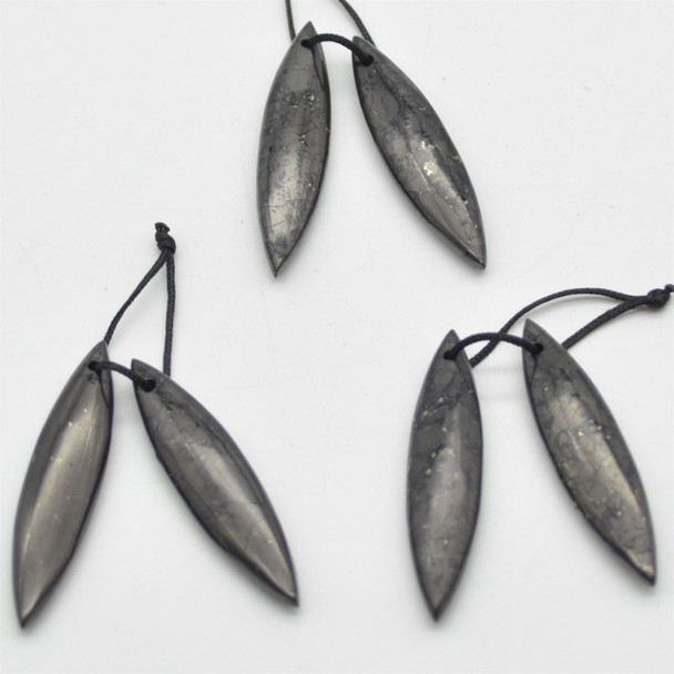 Natural Shungite Marquise Shaped Semi-precious Gemstone Earrings / Pendants - Approx  4.5cm x 1cm - 1  pair