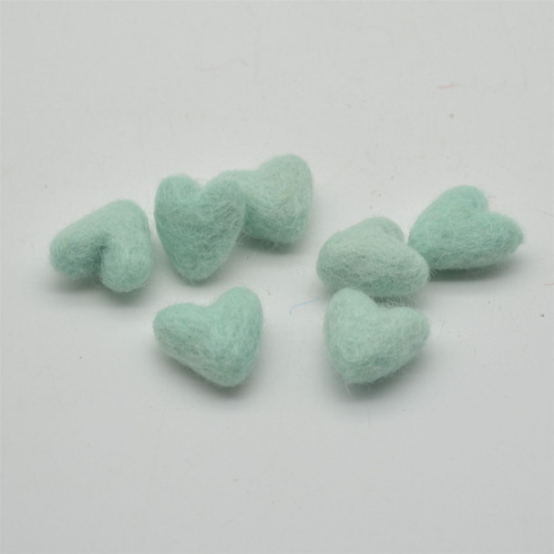 100% Wool Felt Hearts - 2cm - 10 Count - Deep Mint