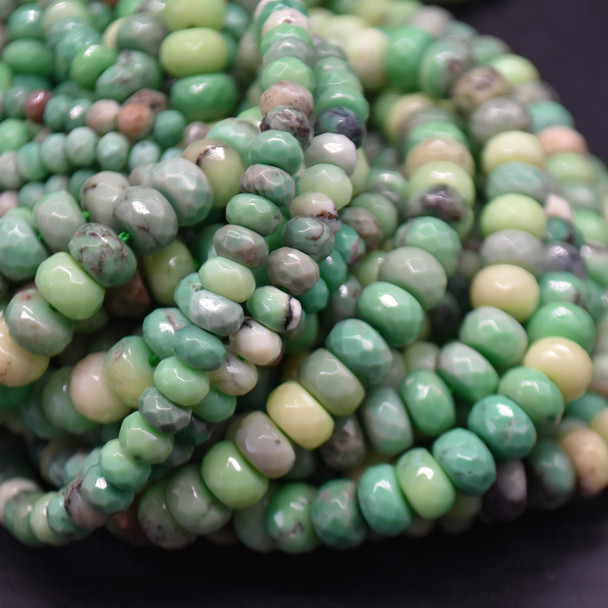 High Quality Grade A Natural Green Moss Opal Semi-Precious Gemstone FACETED Rondelle Beads - 4mm, 6mm, 8mm sizes - 15" long